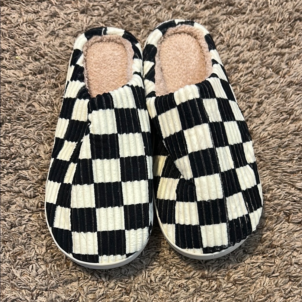 Checkered Black and White Slippers